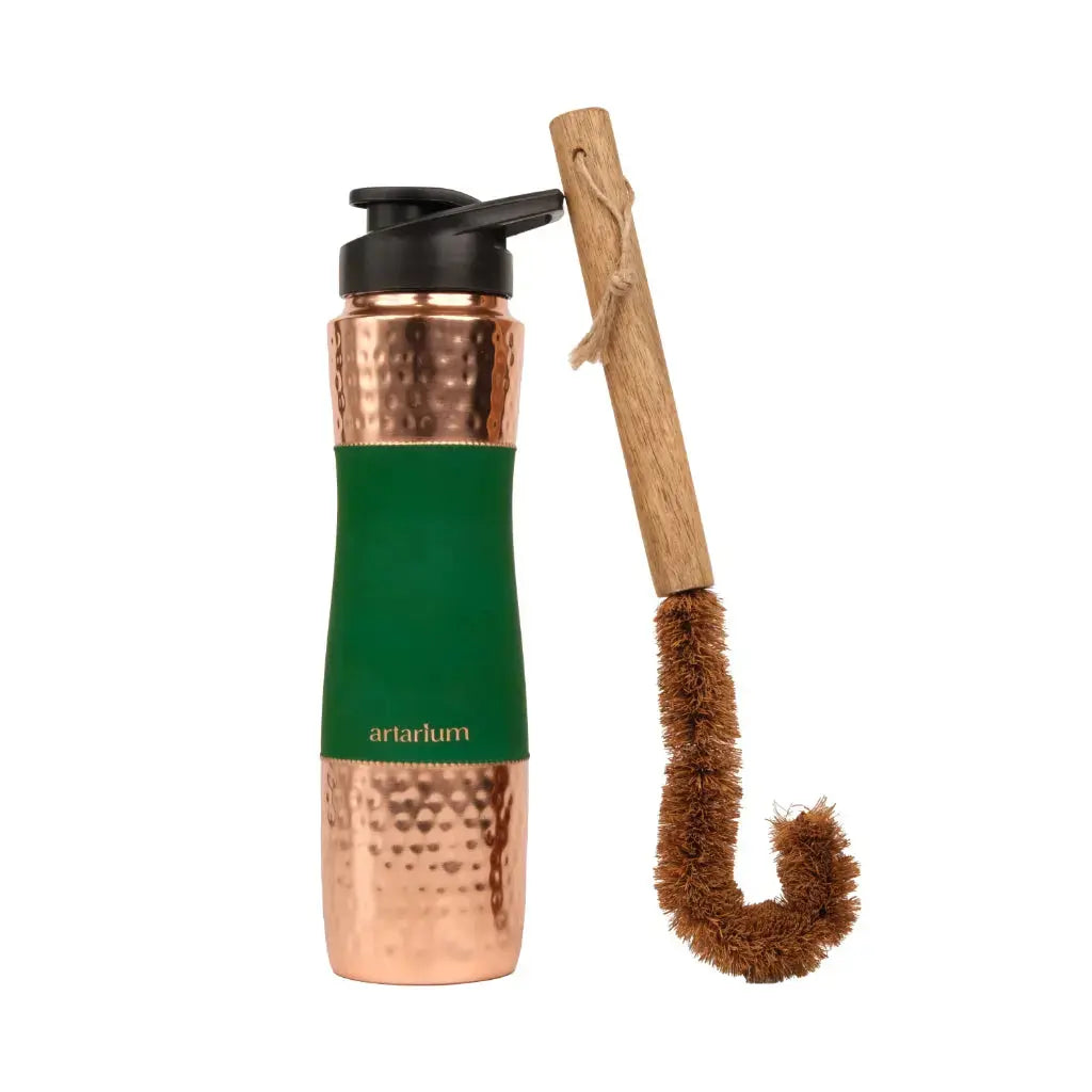 Hammered Copper Sipper Bottle with Cleaning Brush